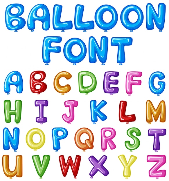 Balloon font for english alphabets in many colors