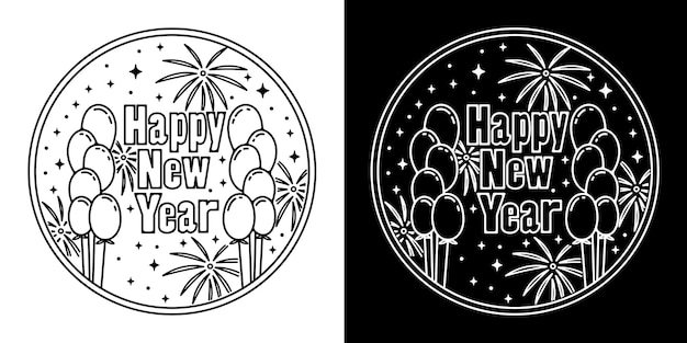 Balloon Happy New Year Monoline Badge