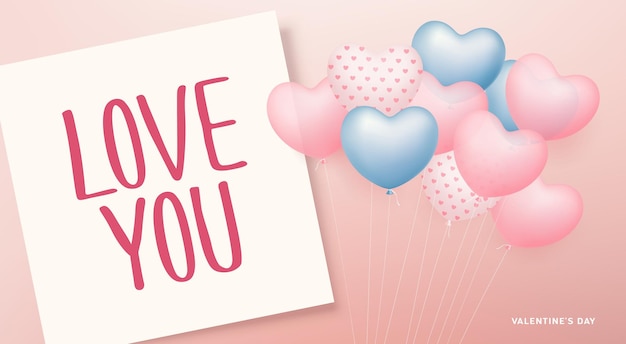 Balloon heart colorful, love you message, valentines day concept poster design background