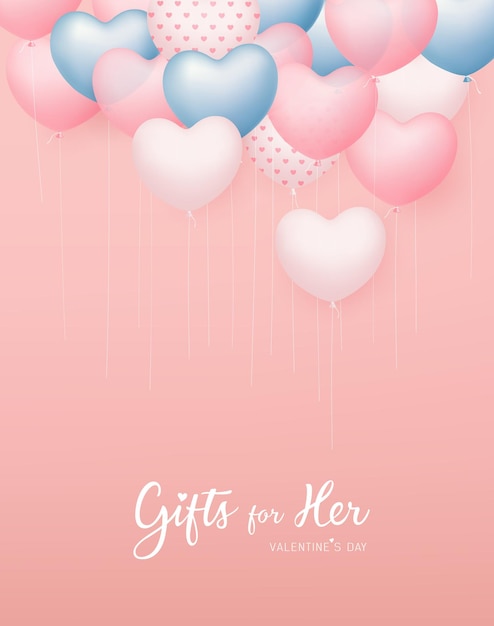 Balloon heart colorful valentines day concept flyer poster design on pink background Eps 10