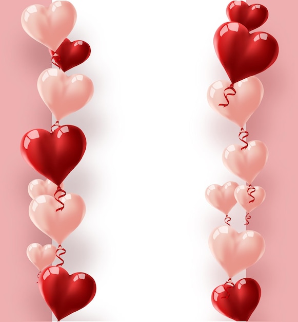 Balloon hearts vector holiday illustration of flying red and pink balloon hearts and paper banner