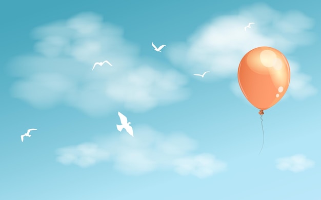 A balloon with a bird flying in the sky