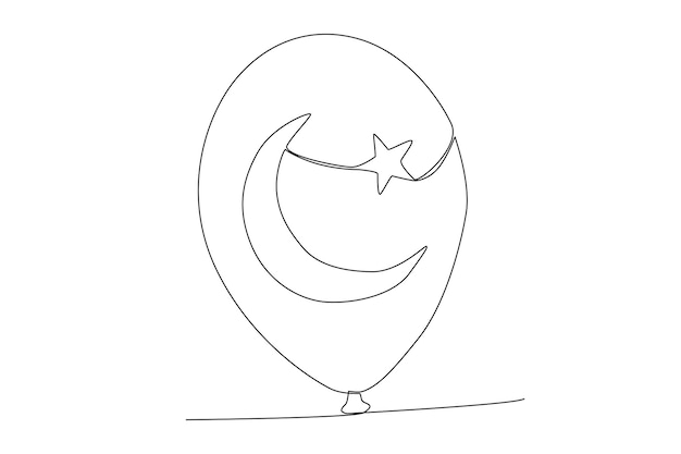 A balloon with a crescent and a star for Pakistan day one line art