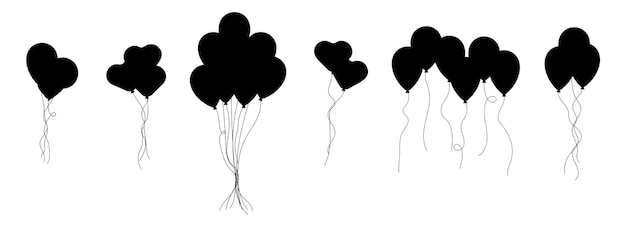 Balloons bunch silhouette in cartoon style vector illustration isolated on white