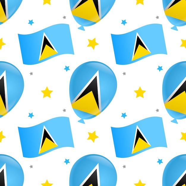 Balloons and Saint Lucia flag on a white background. Seamless pattern for printing packaging