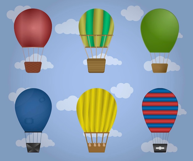 Balloons set. Flying balloon in the sky. Vector