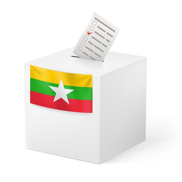 Ballot box with voting paper. Union of Myanmar