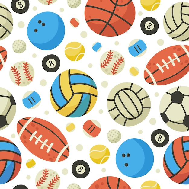 Vector balls seamless pattern. basketball, soccer, football and tennis balls background. sport games balls equipment cartoon vector pattern illustration