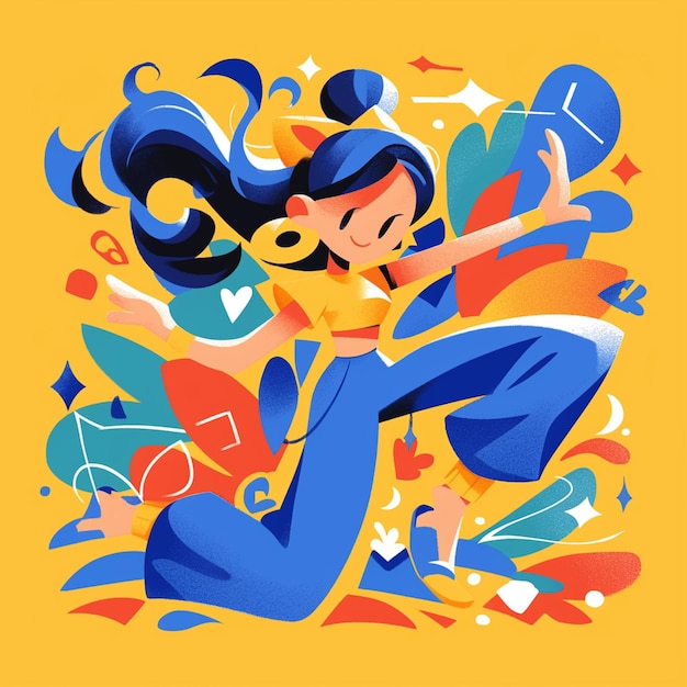 A Baltimore girl does aerobic gymnastics in cartoon style