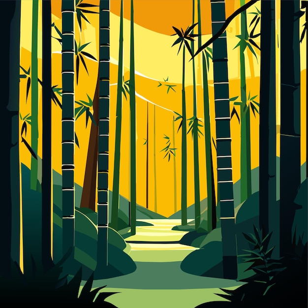 Bamboo forest background with river vector illustration