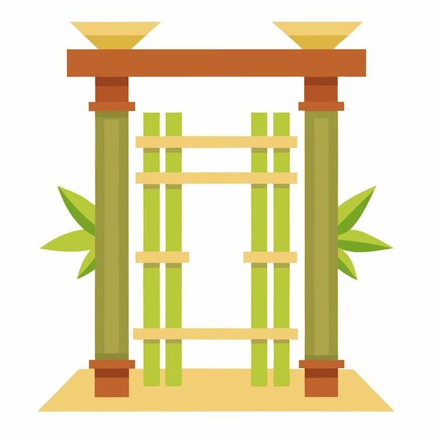 Vector bamboo gate flat illustration on white background