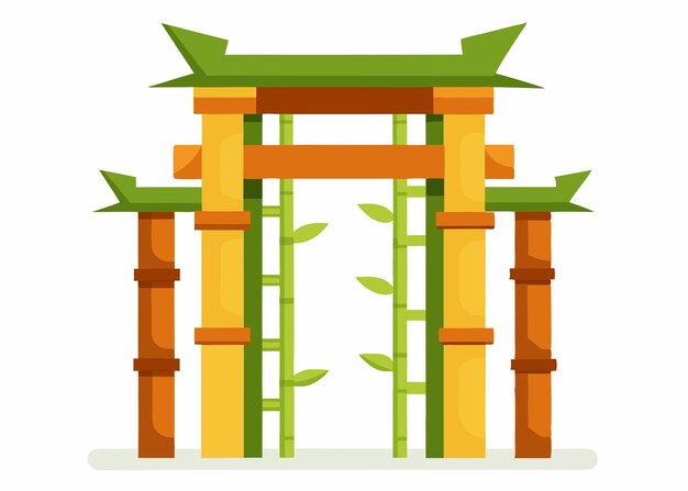 Vector bamboo gate flat illustration on white background