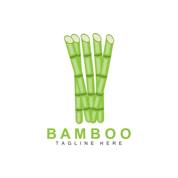 Bamboo Logo Design Green Tree Vector Panda Food Product Brand Template Illustration