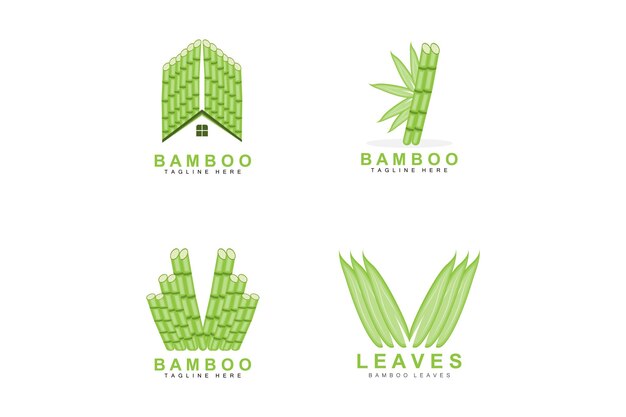 Bamboo Logo Design Green Tree Vector Panda Food Product Brand Template Illustration