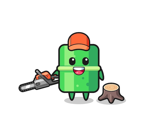 Bamboo lumberjack character holding a chainsaw cute design