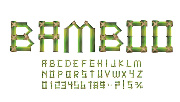 Bamboo textured letters set exotic tropical vector font