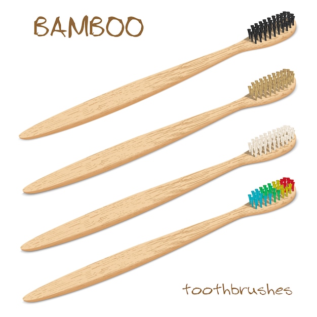 Bamboo toothbrushes. Varicoloured, natural bristle. Zero waste.