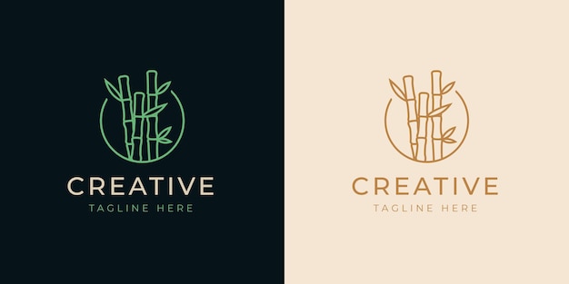 Bamboo Trees Line Logo Design Template