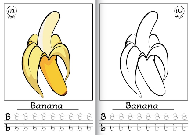 Banana Alphabet ABC Coloring Page B Tracing all letters of English alphabet Preschool activity kids