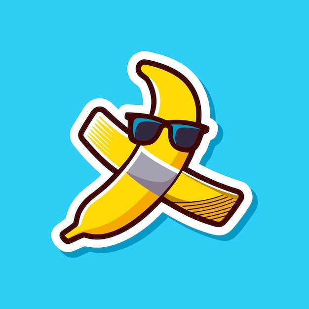 Banana Art Using Glasses Sticker Vector Icon Illustration Isolated Background