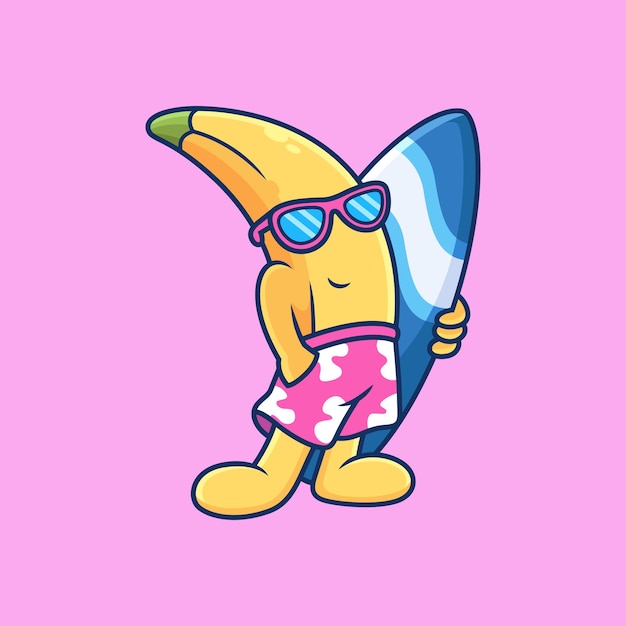 Banana bring Surfboard with Cool Pose