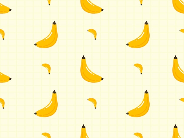 Banana cartoon character seamless pattern on yellow background