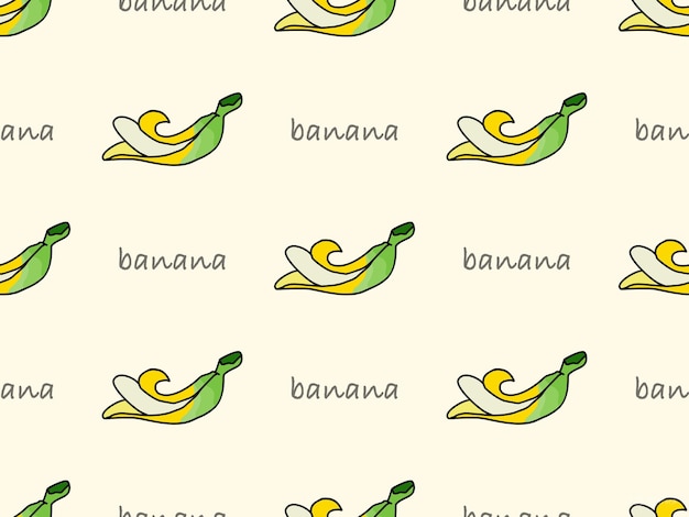 Banana cartoon character seamless pattern on yellow background