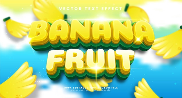 Vector banana fruit 3d editable text effect with yellow collor suitable for tropical fruit themed