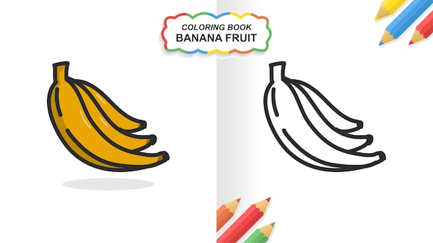 Banana fruit hand drawn coloring book for learning. Flat color ready to print