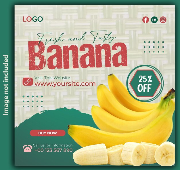 Vector banana fruit social media post design banner template