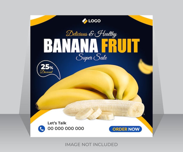 Vector banana fruits social media banner template design for summer super sale