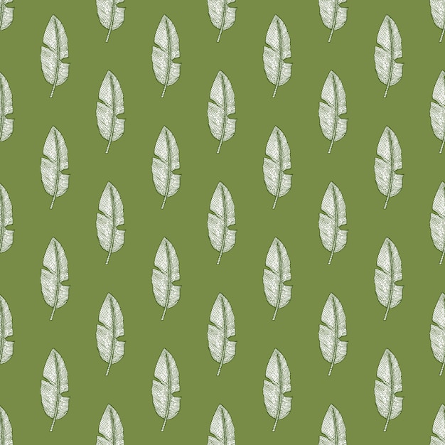 Banana leaf seamless patternVintage tropical branch in engraving style