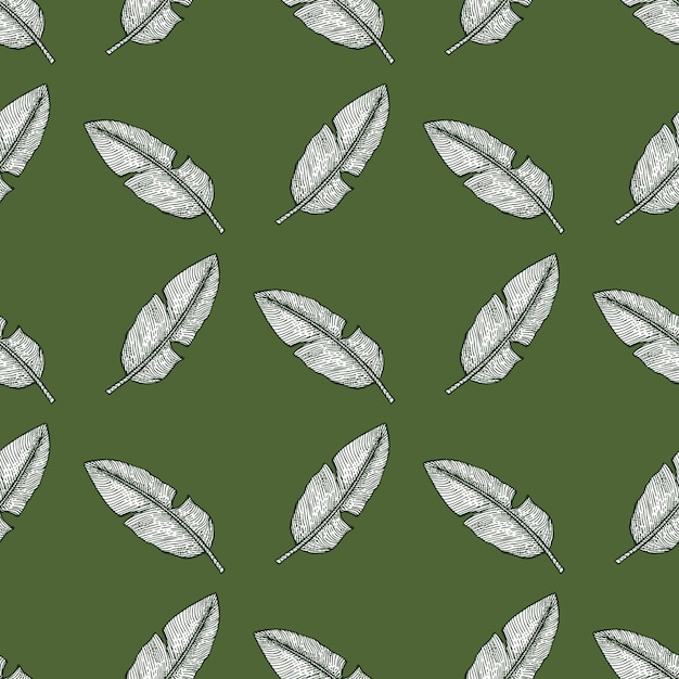 Banana leaf seamless patternVintage tropical branch in engraving style