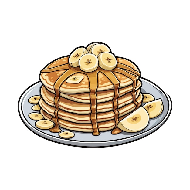 Banana pancakes cartoon sticker style vector illustration