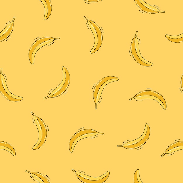 Banana pattern in hand drawn doodle style on yellow background