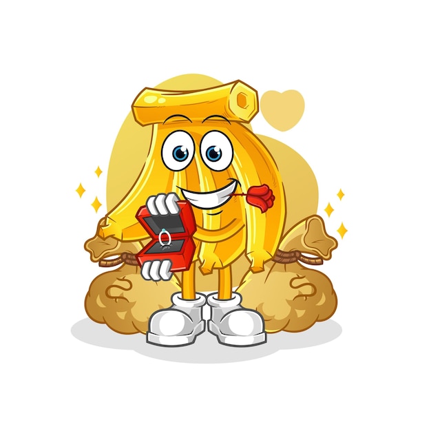 Banana propose with ring. cartoon mascot vector