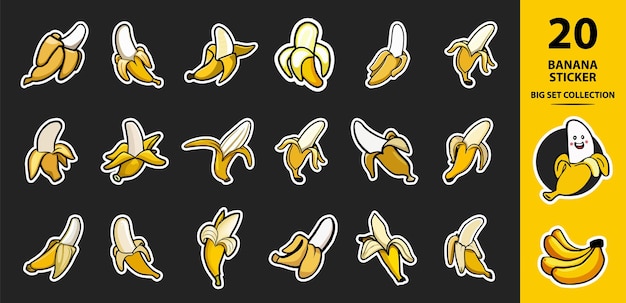 Banana Set Sticker Cartoon Style Banana icon set