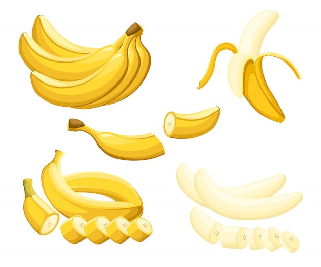 Banana and slices of bananas.  illustration of bananas.  illustration for decorative poster, emblem natural product, farmers market. Website page and mobile app 