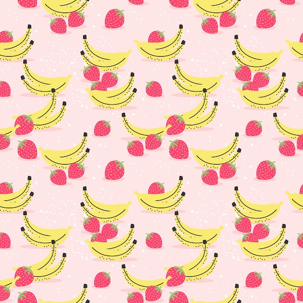 Banana and strawberry seamless pattern.