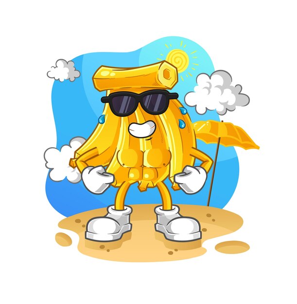 Banana sunbathing in summer. character vector