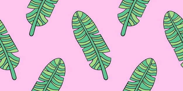 Banana Tree Leaf vector seamless pattern in the style of doodles hand drawn