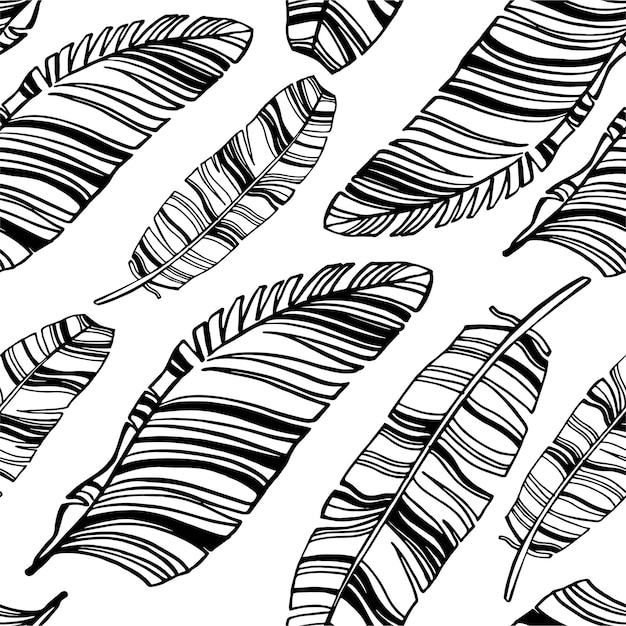 Bananas leaves line art seamless pattern hand draw sketch vector illustration For fabric textil