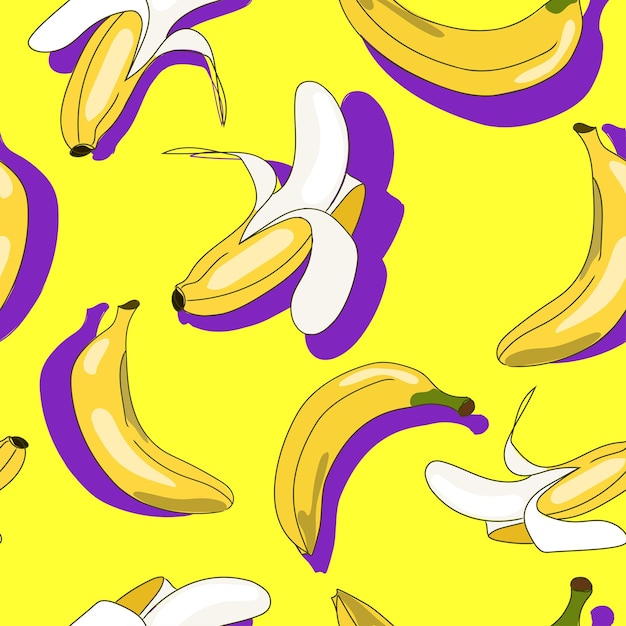 Bananas seamless pattern on yellow background with shadows in abstract style VectorFood texture