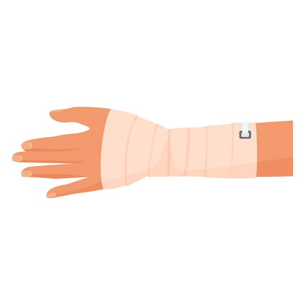 Vector bandaged arm medical elastic bandage on human wrist with trauma