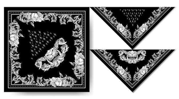 bandana japan tiger mask black and white vintage design