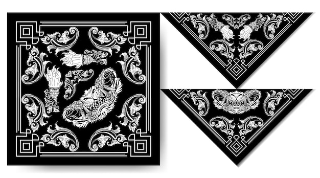 bandana japan tiger mask black and white vintage design