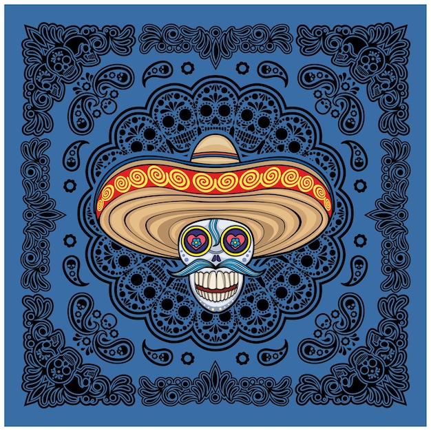 bandana with mexican sugar skull and paisley vintage design t shirts