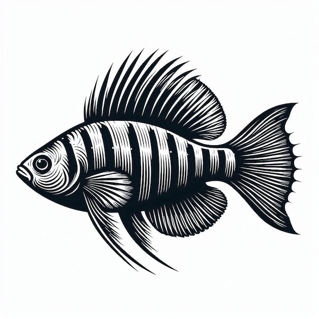 Banded killifish Silhouette line art vector illustration on white background