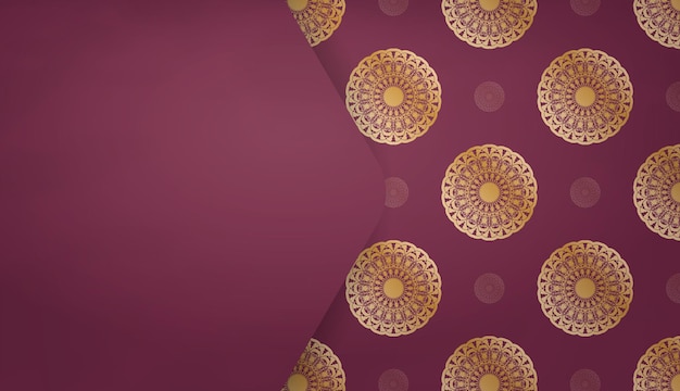 Baner of burgundy color with mandala gold ornament for design under the text