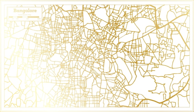 Bangalore India City Map in Retro Style in Golden Color Outline Map Vector Illustration